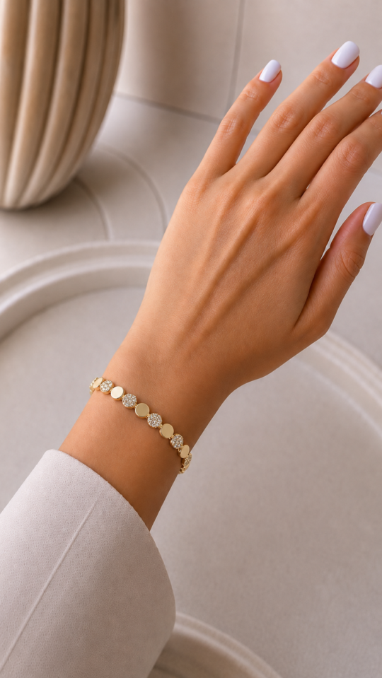 VİP 14K  Sıralı Pul Taşlı Model Bileklik