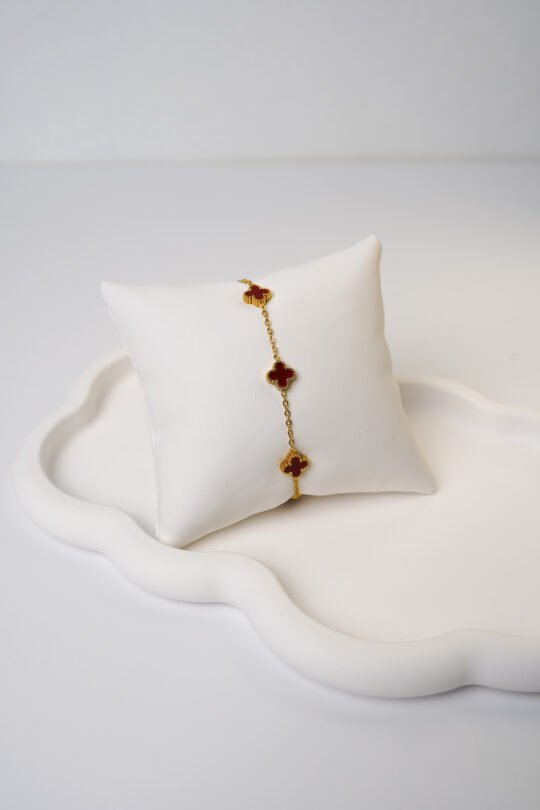 Gold Bordo Yonca Model Bileklik
