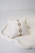 Gold Beyaz Yonca Model Bileklik