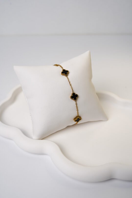 Gold  Mini Siyah Yonca Model Bileklik