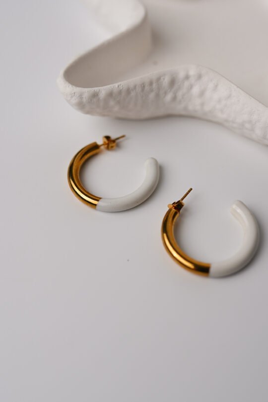 Gold & White Ring Küpe