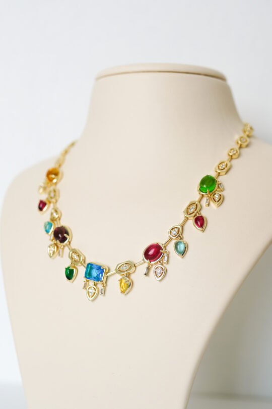 VİP 14K Renkli Taşlı Vintage Kolye