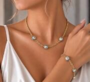 VİP 14K Nazar Boncuklu Kolye Bileklik İkili Set