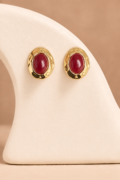 VİP 14K Bordo Taşlı Gold Küpe